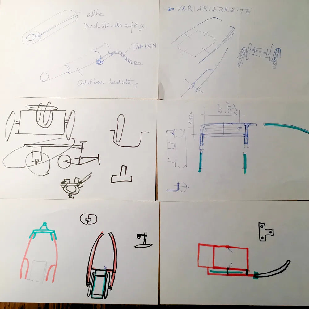 Primeros bocetos de diseño del remolque para bicicletas reacha .